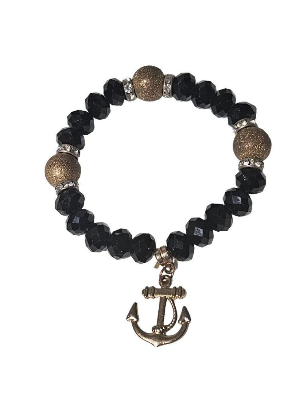 Nautical Beaded Bracelet Black Boat Anchor Charm Cruise Sailor Vacation Jewelry